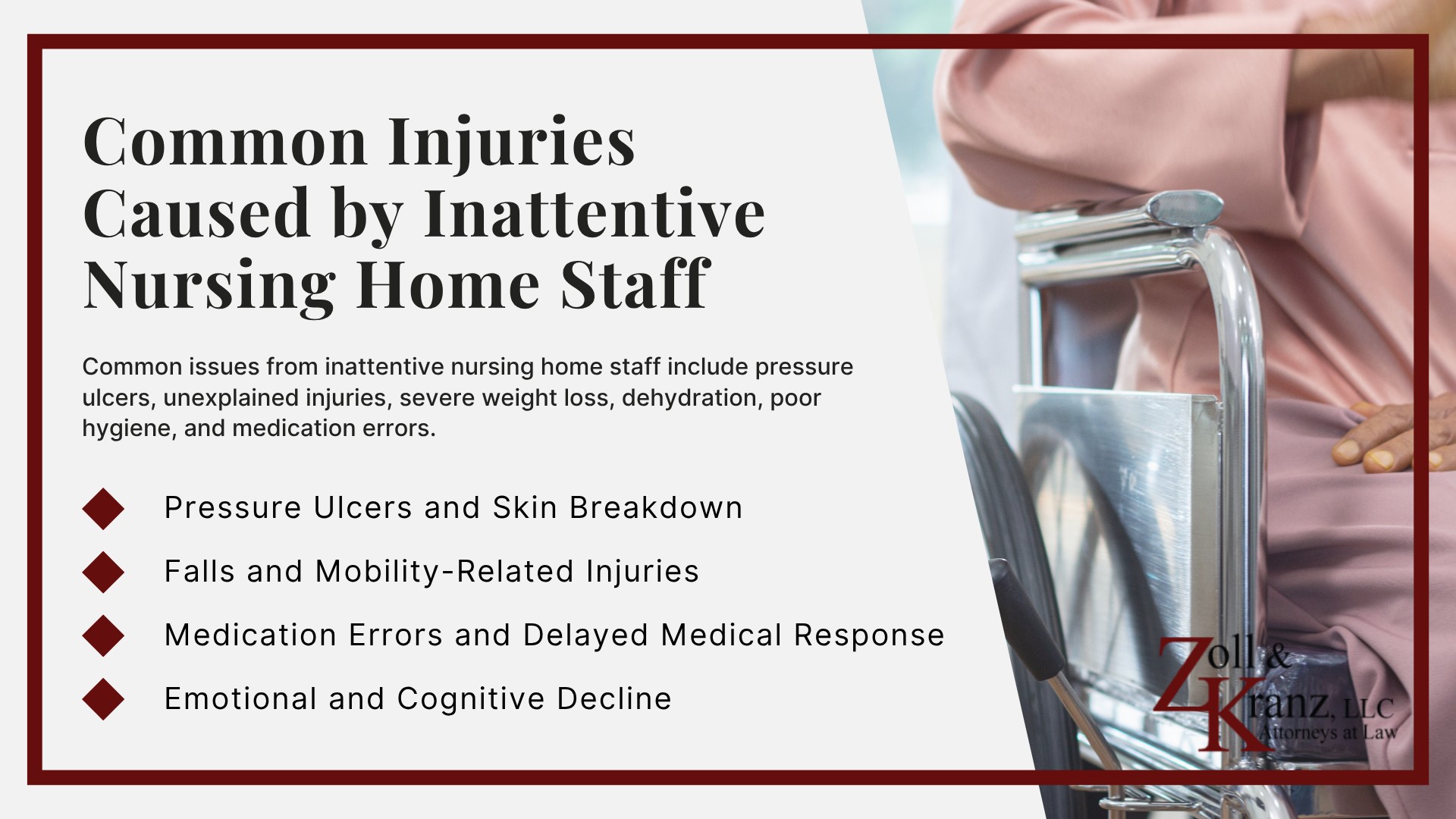 Common Injuries Caused by Inattentive Nursing Home Staff; Key Warning Signs of Inattentive Care in Nursing Homes; Physical Signs; Hygiene and Daily Care Signs; Behavioral Signs