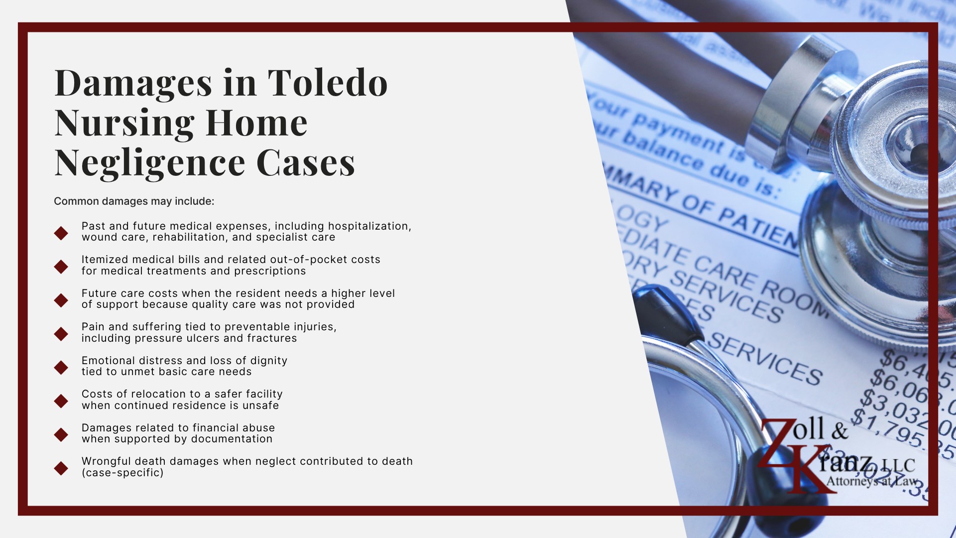 Do You Qualify For a Nursing Home Negligence Case; How Our Lawyers Represent Nursing Home Residents at Risk; Steps to Take After Nursing Home Neglect Occurs; The Legal Process of Toledo Nursing Home Neglect Claims; Common Causes of Nursing Home Negligence; What is Considered Nursing Home Abuse or Neglect; Damages in Toledo Nursing Home Negligence Cases (2)