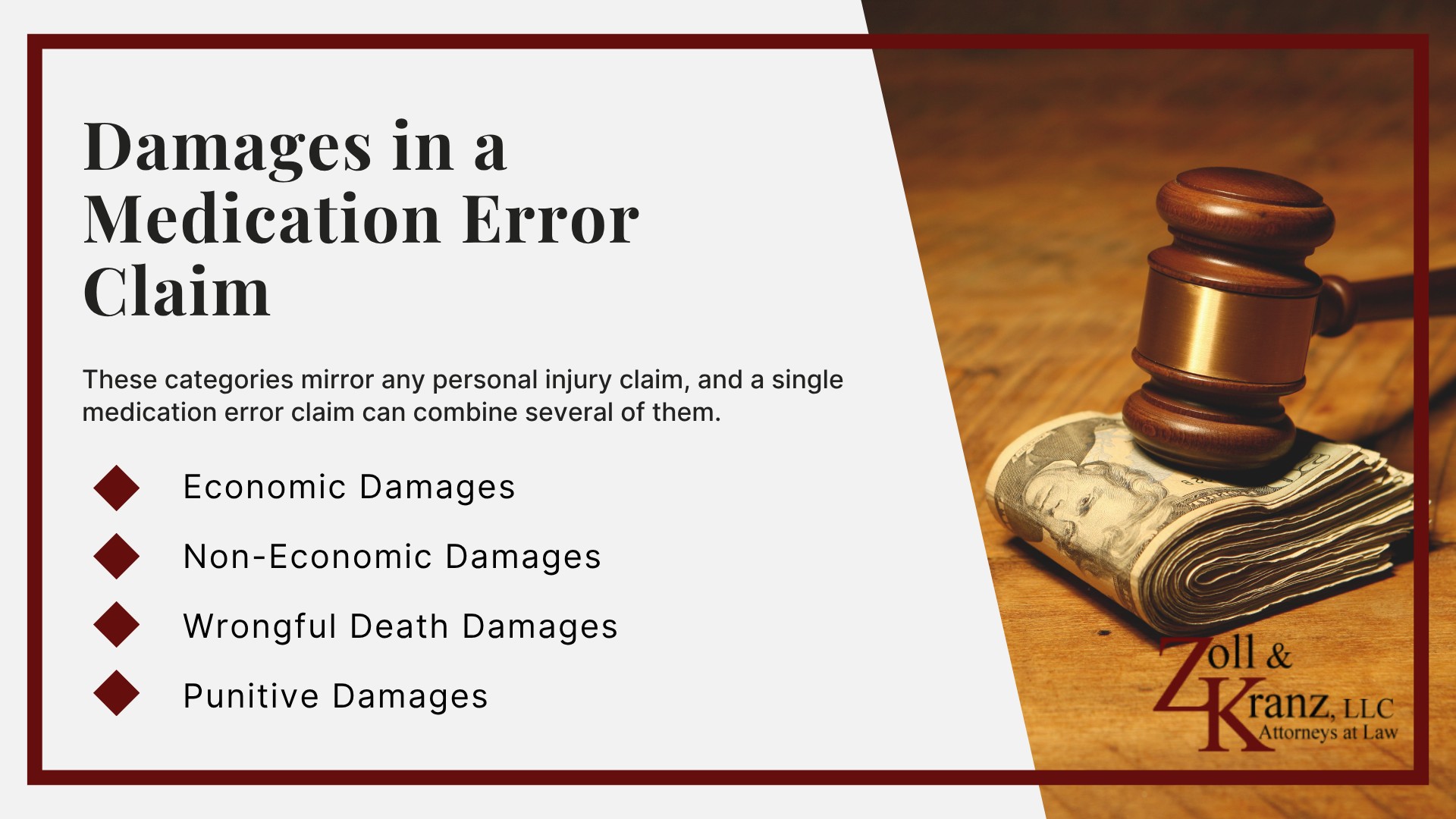 Damages in a Medication Error Claim; Evidence Required to Prove the Claim; Parties Who May Be Held Liable; Proving Liability for a Medication Error; Federal and State Medication Standards; Steps to Take After a Medication Error in a Nursing Home; Warning Signs of a Medication Error; Types of Nursing Home Medication Errors (2); Causes of Nursing Home Medication Errors; Types of Nursing Home Medication Errors; Damages in a Medication Error Claim