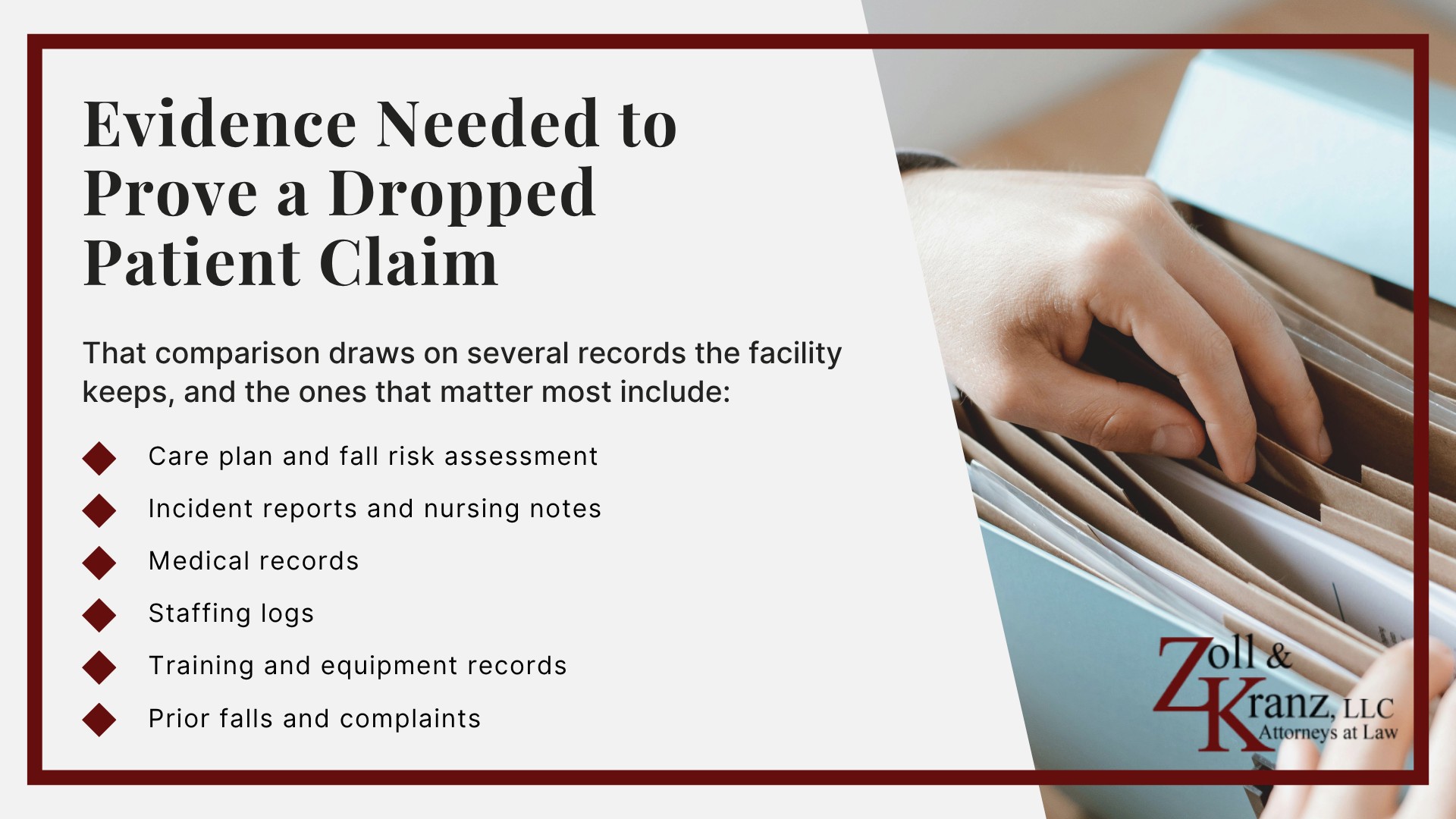 Evidence Needed to Prove a Dropped Patient Claim; Proving Nursing Home Negligence in a Dropped Patient Case; Steps to Take After a Nursing Home Transfer Fall; Ohio Nursing Home Residents’ Bill of Rights; Federal and Ohio Laws That Apply to Nursing Home Falls; How Chronic Understaffing Leads to Dropped Patient Incidents; Why Patient Drops Happen During Nursing Home Transfers; Common Injuries After a Nursing Home Transfer Fall; Federal Nursing Home Reform Act