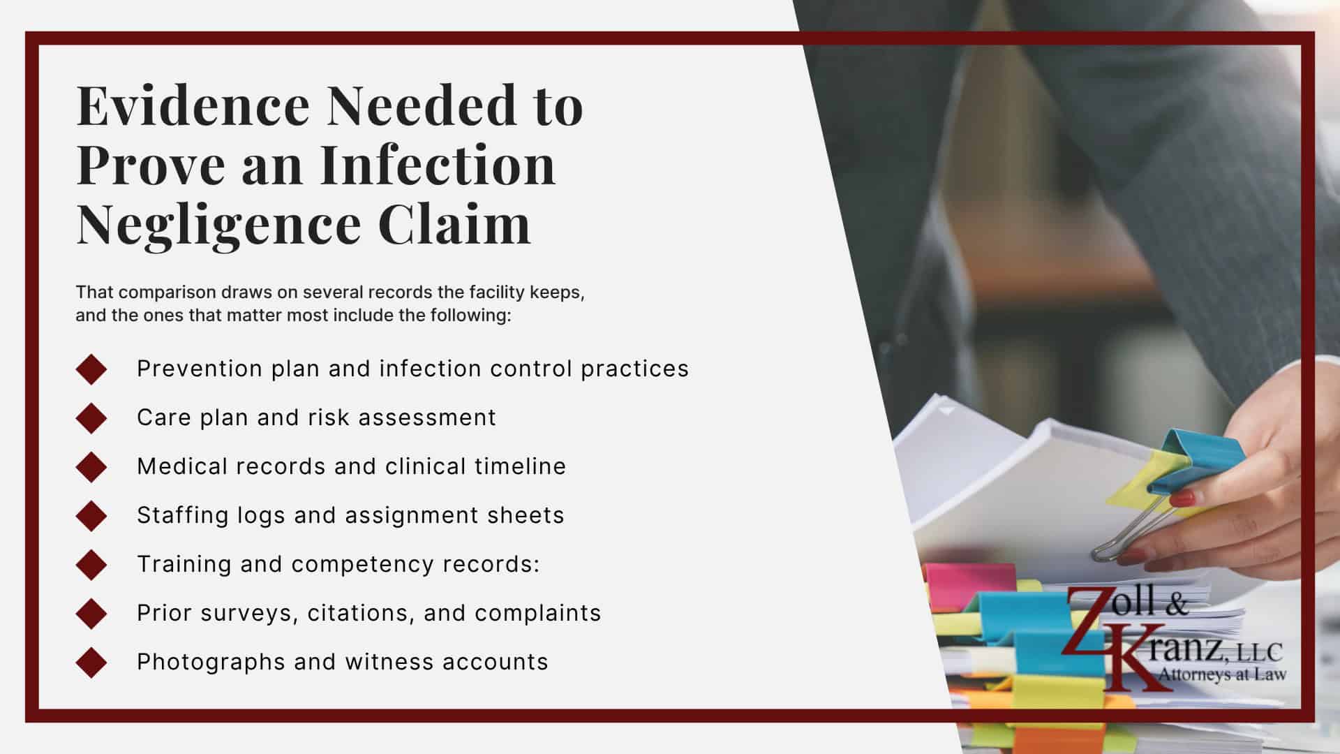 Evidence Needed to Prove an Infection Negligence Claim; Proving an Infection Negligence Claim; Steps to Take After a Serious Infection; Ohio Nursing Home Residents’ Bill of Rights; Federal Nursing Home Reform Act; Federal and Ohio Law on Nursing Home Infections; Steps to Take After a Serious Infection; Common Infections in Nursing Homes; Common Causes of Infections in Toledo Nursing Homes; Common Causes of Infections in Toledo Nursing Homes