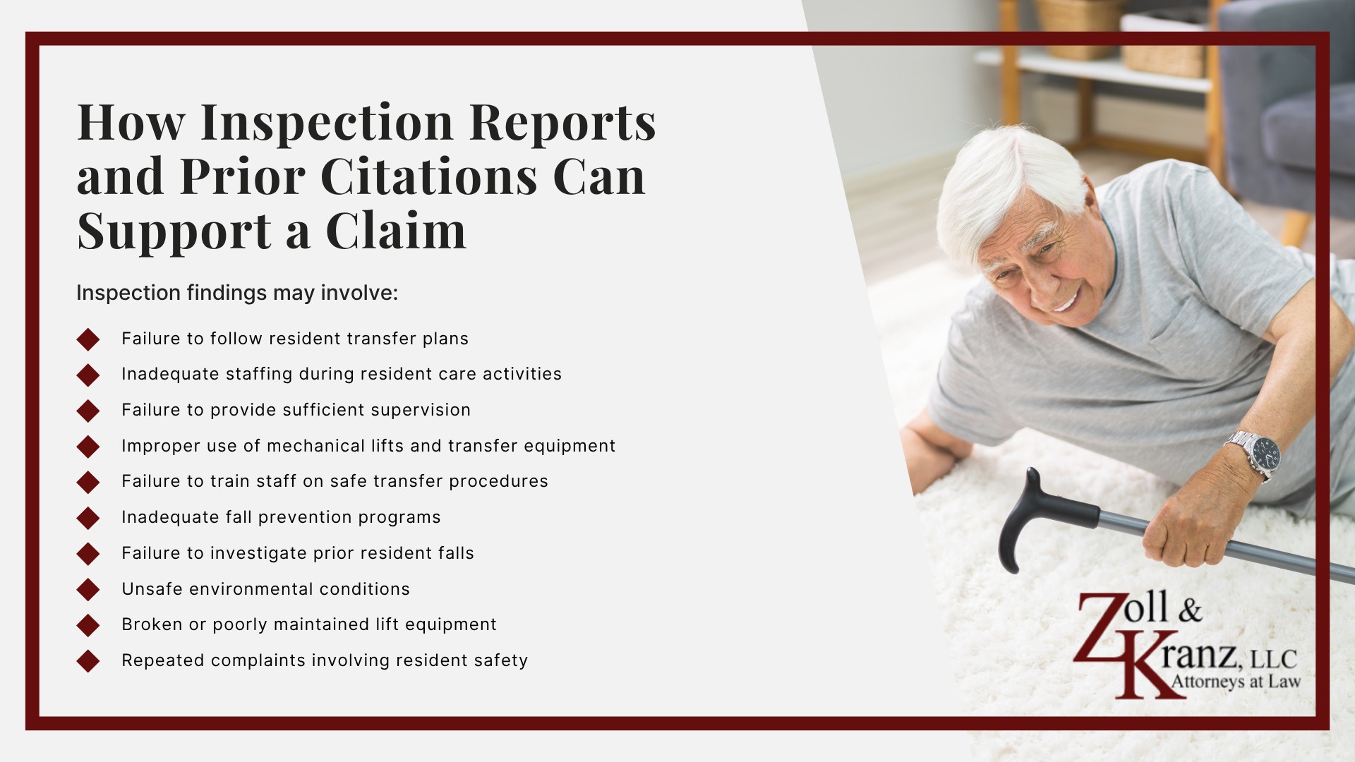 How Inspection Reports and Prior Citations Can Support a Claim; Evidence Needed to Prove a Dropped Patient Claim; Proving Nursing Home Negligence in a Dropped Patient Case; Steps to Take After a Nursing Home Transfer Fall; Ohio Nursing Home Residents’ Bill of Rights; Federal and Ohio Laws That Apply to Nursing Home Falls; How Chronic Understaffing Leads to Dropped Patient Incidents; Why Patient Drops Happen During Nursing Home Transfers; Common Injuries After a Nursing Home Transfer Fall; Federal Nursing Home Reform Act