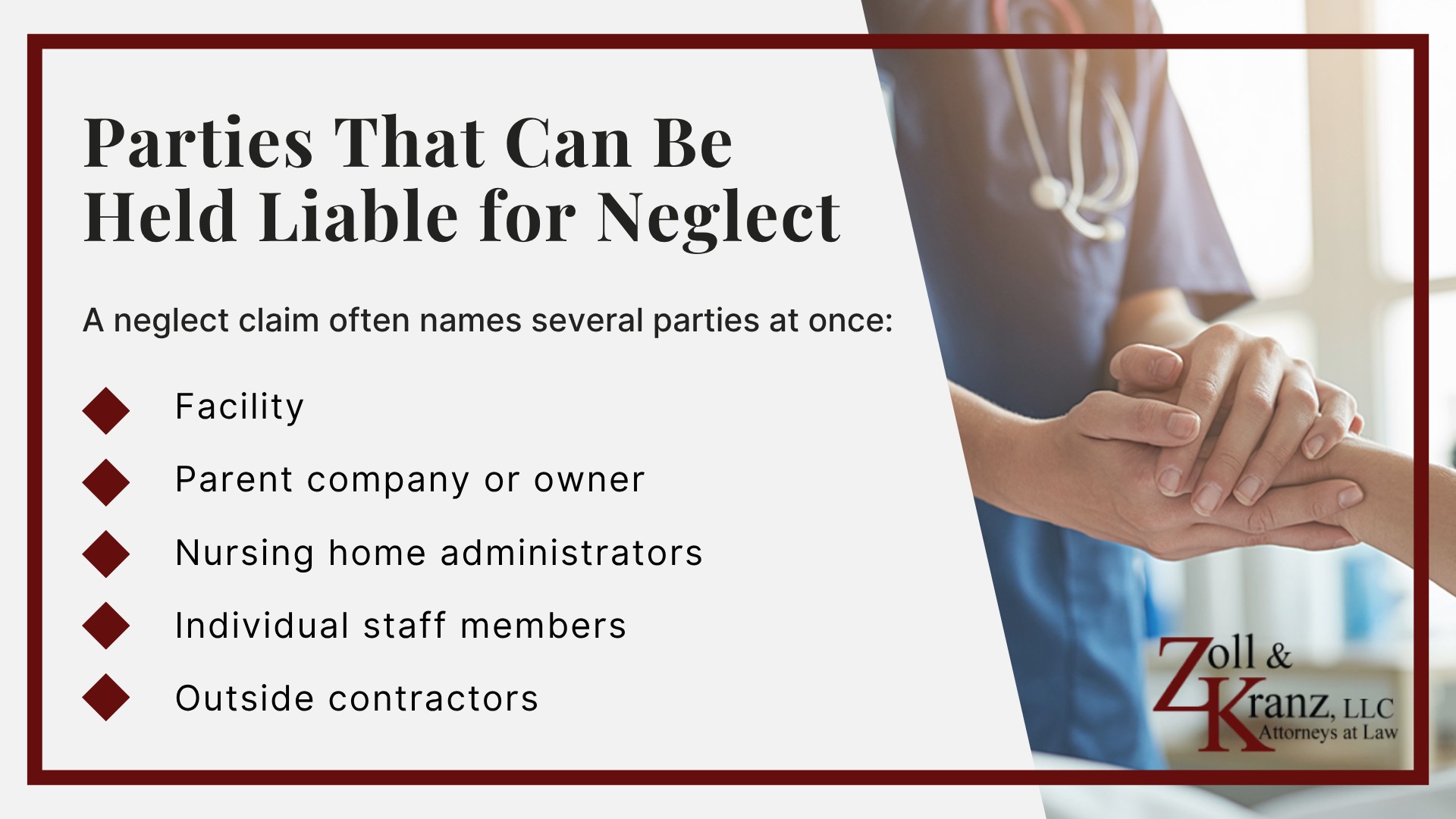 Parties That Can Be Held Liable for Neglect; Common Causes of Neglect in Nursing Homes; Warning Signs of Nursing Home Neglect; Common Forms of Nursing Home Neglect; Neglect Versus Abuse in Nursing Homes; Federal and Ohio Standards of Care a Facility Must Meet