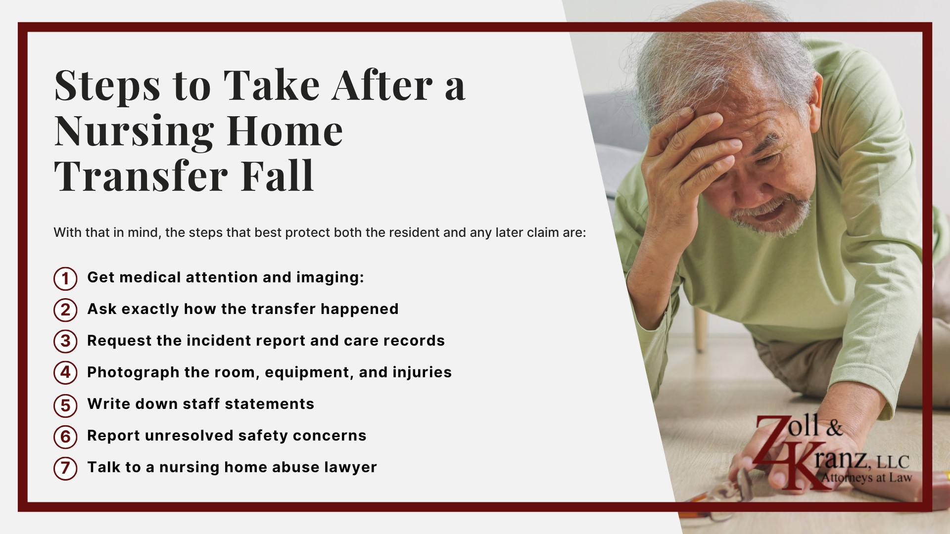 Steps to Take After a Nursing Home Transfer Fall; Ohio Nursing Home Residents’ Bill of Rights; Federal and Ohio Laws That Apply to Nursing Home Falls; How Chronic Understaffing Leads to Dropped Patient Incidents; Why Patient Drops Happen During Nursing Home Transfers; Common Injuries After a Nursing Home Transfer Fall; Federal Nursing Home Reform Act