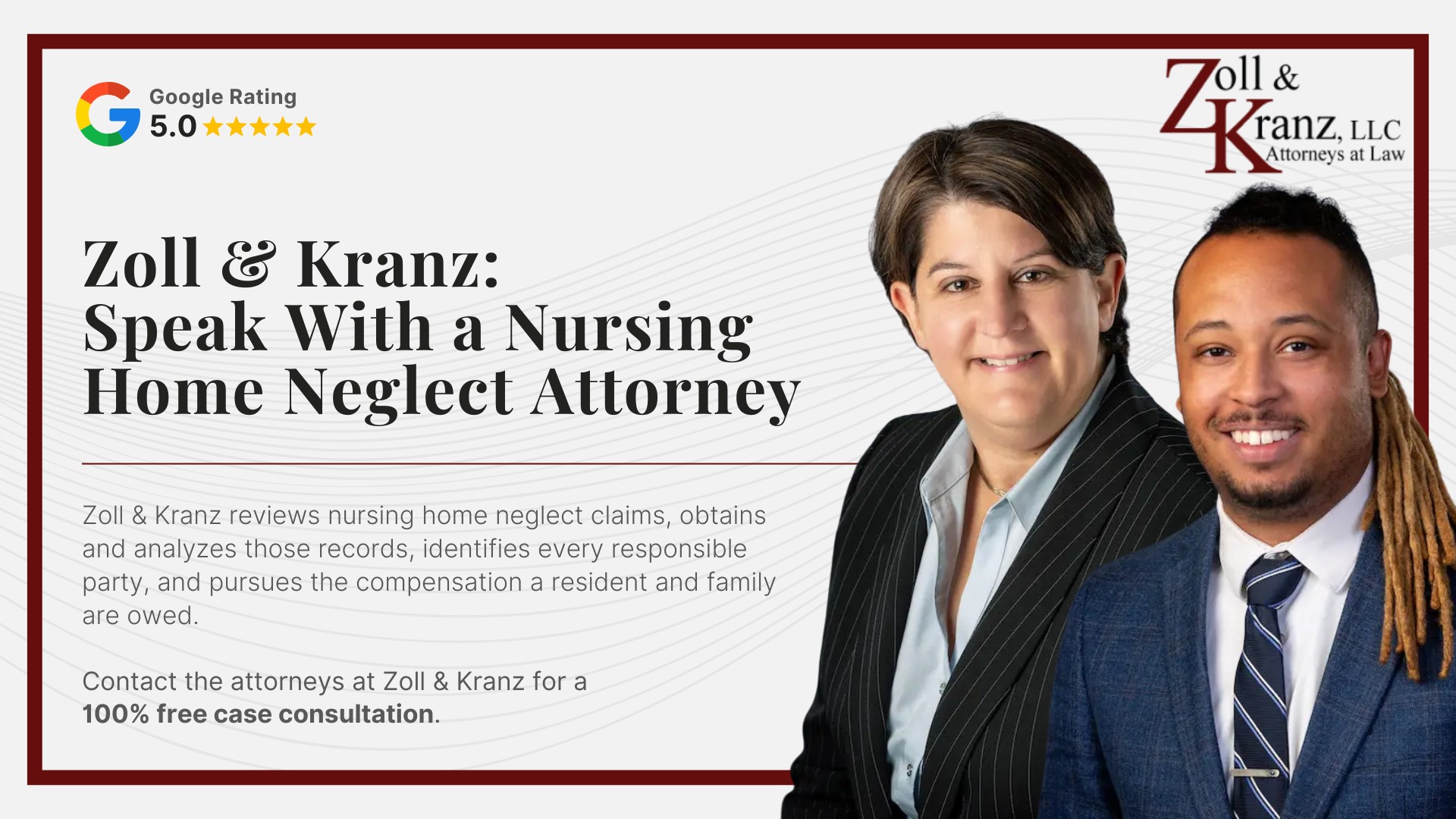 Zoll & Kranz_ Speak With a Nursing Home Neglect Attorney; Damages in a Nursing Home Neglect Claim; Steps to Take If You Suspect Nursing Home Neglect; Evidence Needed to Prove a Negligent Hiring Claim; Proving a Neglect Claim Comes Down to Four Elements; Parties That Can Be Held Liable for Neglect; Common Causes of Neglect in Nursing Homes; Warning Signs of Nursing Home Neglect; Common Forms of Nursing Home Neglect; Neglect Versus Abuse in Nursing Homes; Federal and Ohio Standards of Care a Facility Must Meet; Steps to Take If You Suspect Nursing Home Neglect