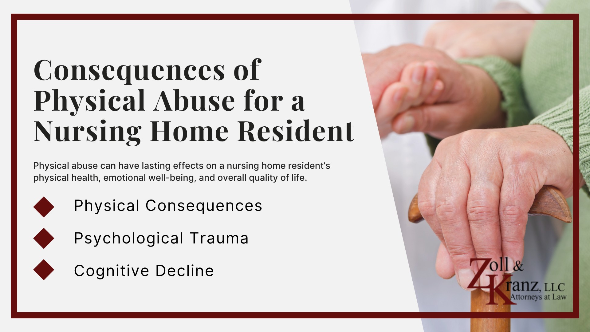 Consequences of Physical Abuse for a Nursing Home Resident; Types of Physical Abuse in Nursing Homes; Causes of Physical Abuse in Nursing Homes; Warning Signs of Physical Abuse in a Nursing Home