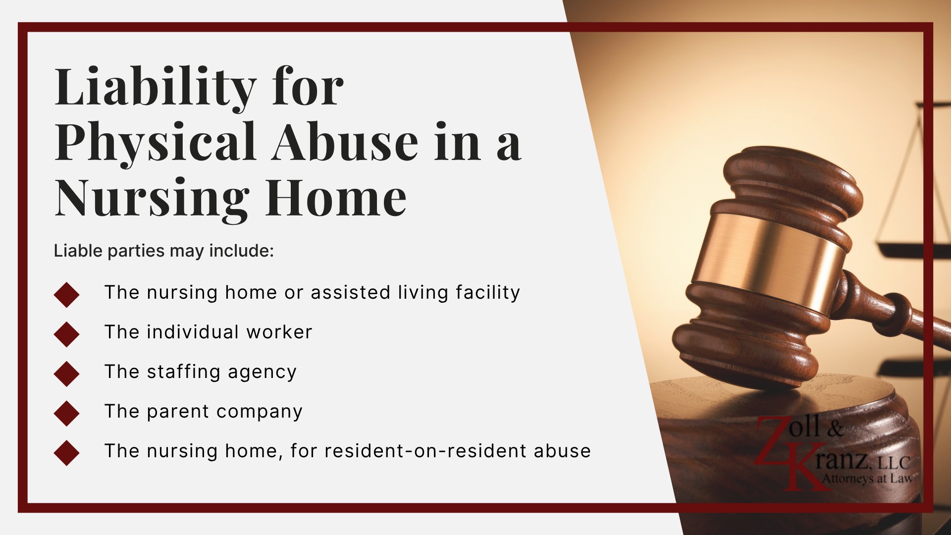 Liability for Physical Abuse in a Nursing Home; Steps to Take If You Suspect Physical Abuse in a Nursing Home; Consequences of Physical Abuse for a Nursing Home Resident; Types of Physical Abuse in Nursing Homes; Causes of Physical Abuse in Nursing Homes; Warning Signs of Physical Abuse in a Nursing Home