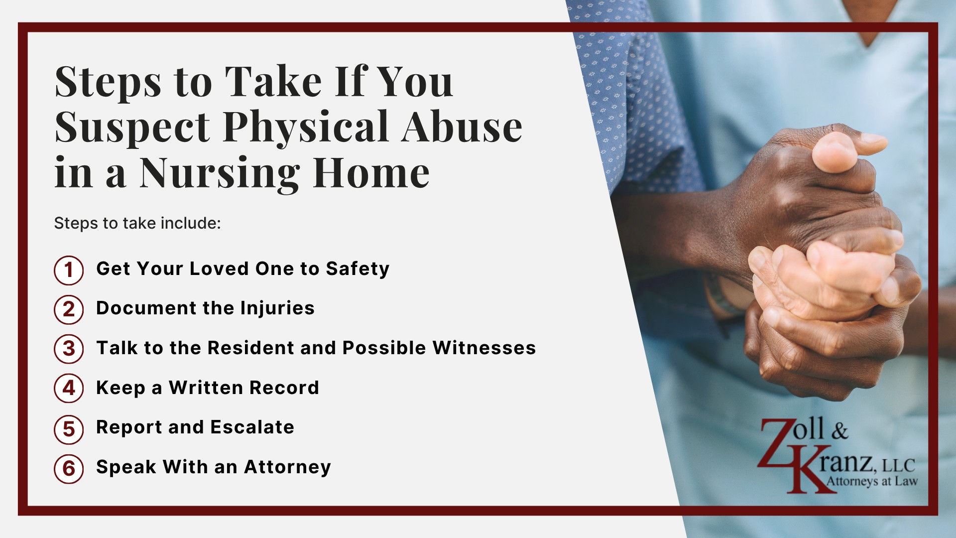 Steps to Take If You Suspect Physical Abuse in a Nursing Home; Consequences of Physical Abuse for a Nursing Home Resident; Types of Physical Abuse in Nursing Homes; Causes of Physical Abuse in Nursing Homes; Warning Signs of Physical Abuse in a Nursing Home