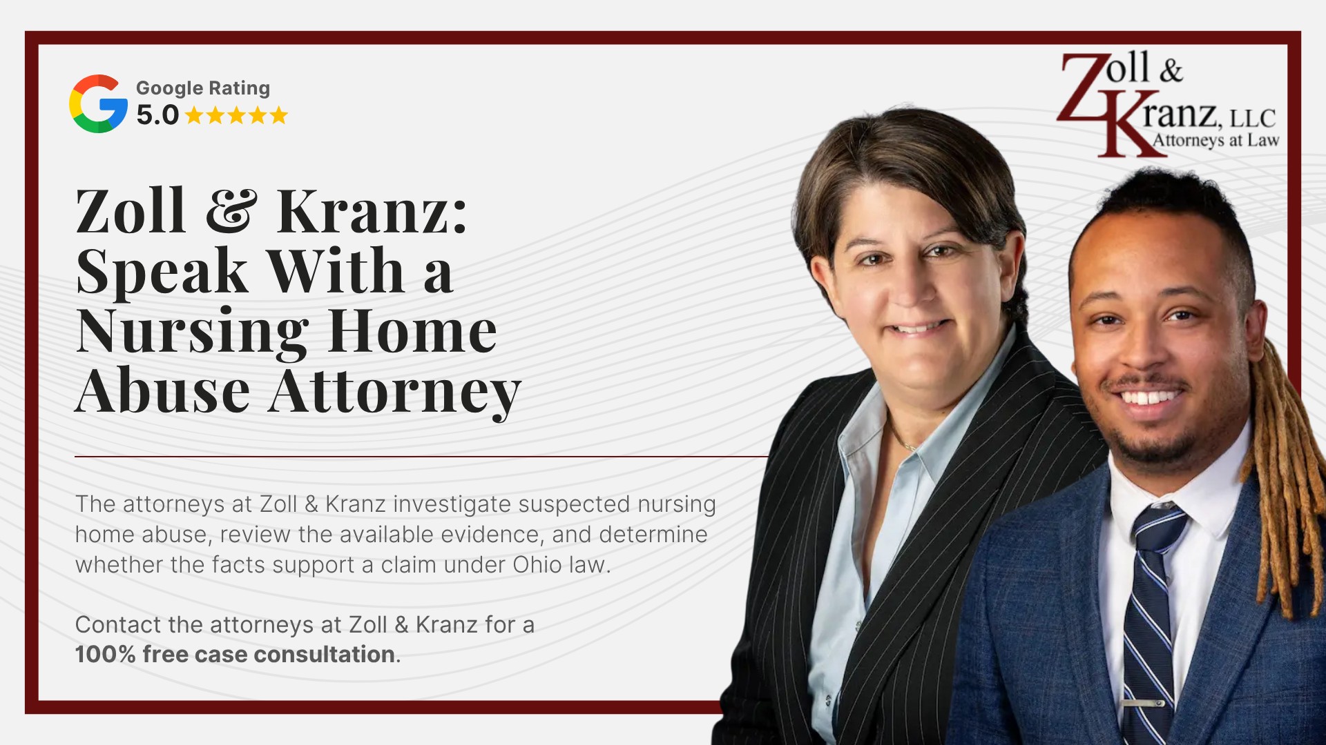 Zoll & Kranz_ Speak With a Nursing Home Abuse Attorney; Time Limits to File a Physical Abuse Claim in Ohio; Damages in a Nursing Home Abuse Claim; Filing a Lawsuit for Physical Abuse in a Nursing Home; Liability for Physical Abuse in a Nursing Home; Steps to Take If You Suspect Physical Abuse in a Nursing Home; Consequences of Physical Abuse for a Nursing Home Resident; Types of Physical Abuse in Nursing Homes; Causes of Physical Abuse in Nursing Homes; Warning Signs of Physical Abuse in a Nursing Home