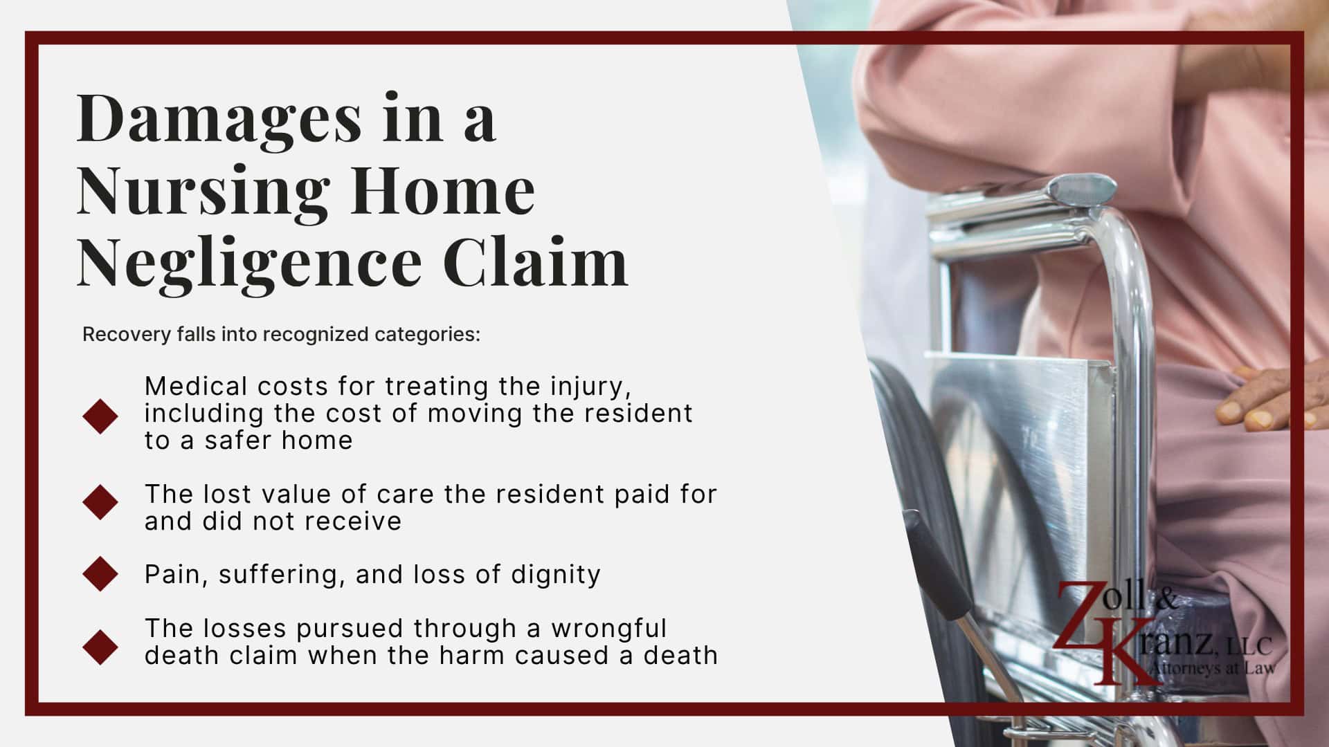 Damages in a Nursing Home Negligence Claim; Immediate Steps After Suspected Nursing Home Neglect; Common Defenses in a Nursing Home Negligence Claim; Physical Evidence on the Resident; Evidence in a Nursing Home Negligence Claim; Types of Nursing Home Negligence; Potentially Liable Parties in a Nursing Home Negligence Case; Elements Required to Establish Liability in Nursing Home Negligence Cases; Legal Duty a Nursing Home Owes Its Residents