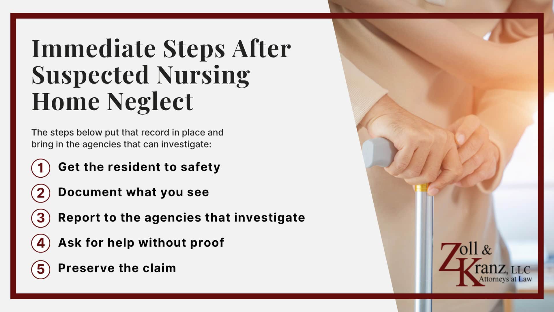 Immediate Steps After Suspected Nursing Home Neglect; Common Defenses in a Nursing Home Negligence Claim; Physical Evidence on the Resident; Evidence in a Nursing Home Negligence Claim; Types of Nursing Home Negligence; Potentially Liable Parties in a Nursing Home Negligence Case; Elements Required to Establish Liability in Nursing Home Negligence Cases; Legal Duty a Nursing Home Owes Its Residents
