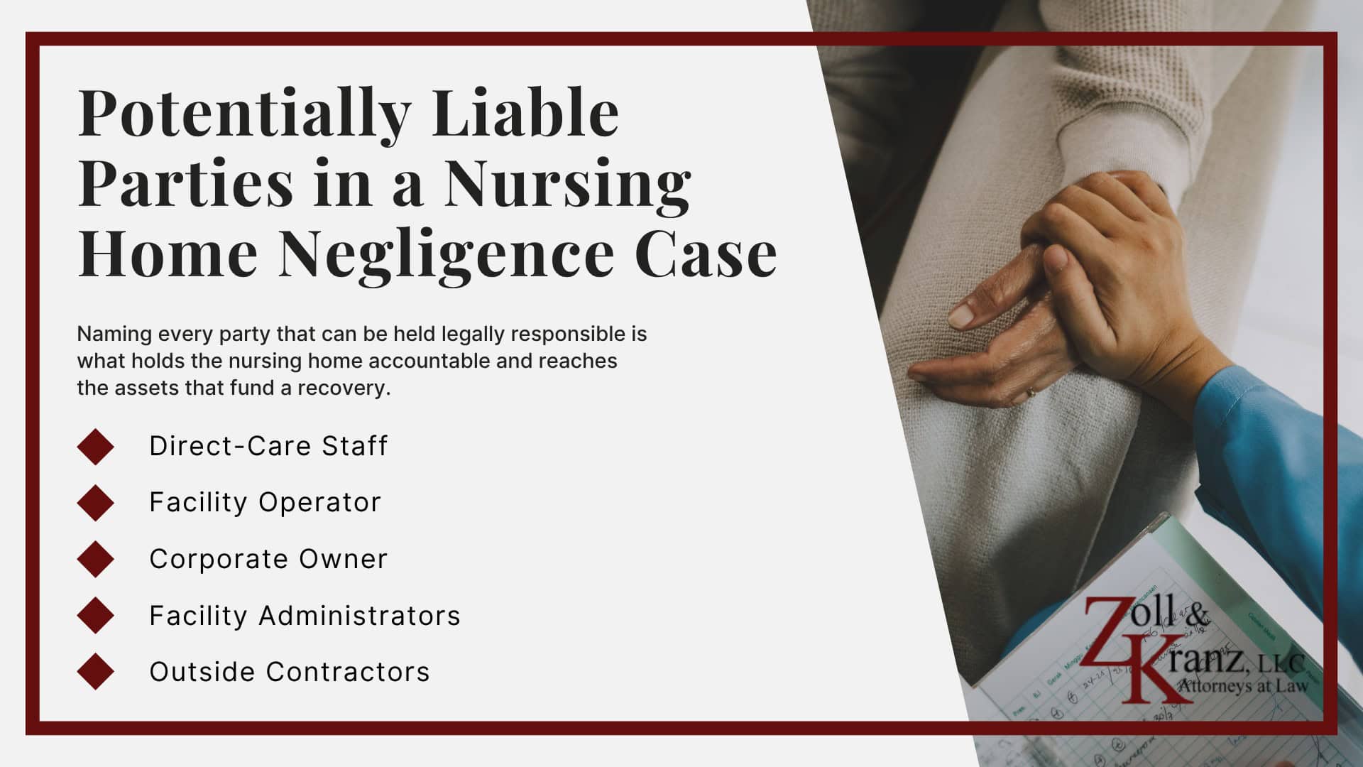 Potentially Liable Parties in a Nursing Home Negligence Case; Elements Required to Establish Liability in Nursing Home Negligence Cases; Legal Duty a Nursing Home Owes Its Residents