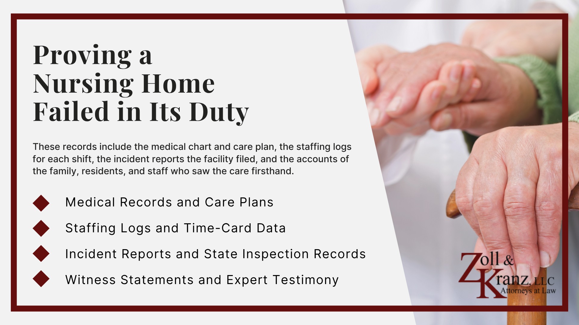 Proving a Nursing Home Failed in Its Duty; The Four Elements of a Nursing Home Negligence Claim; Common Breaches of Duty in Ohio Nursing Homes; Standards of Care Ohio Nursing Homes Must Meet; Federal and Ohio Laws Governing Nursing Home Care; What Is the Duty of Care in a Nursing Home