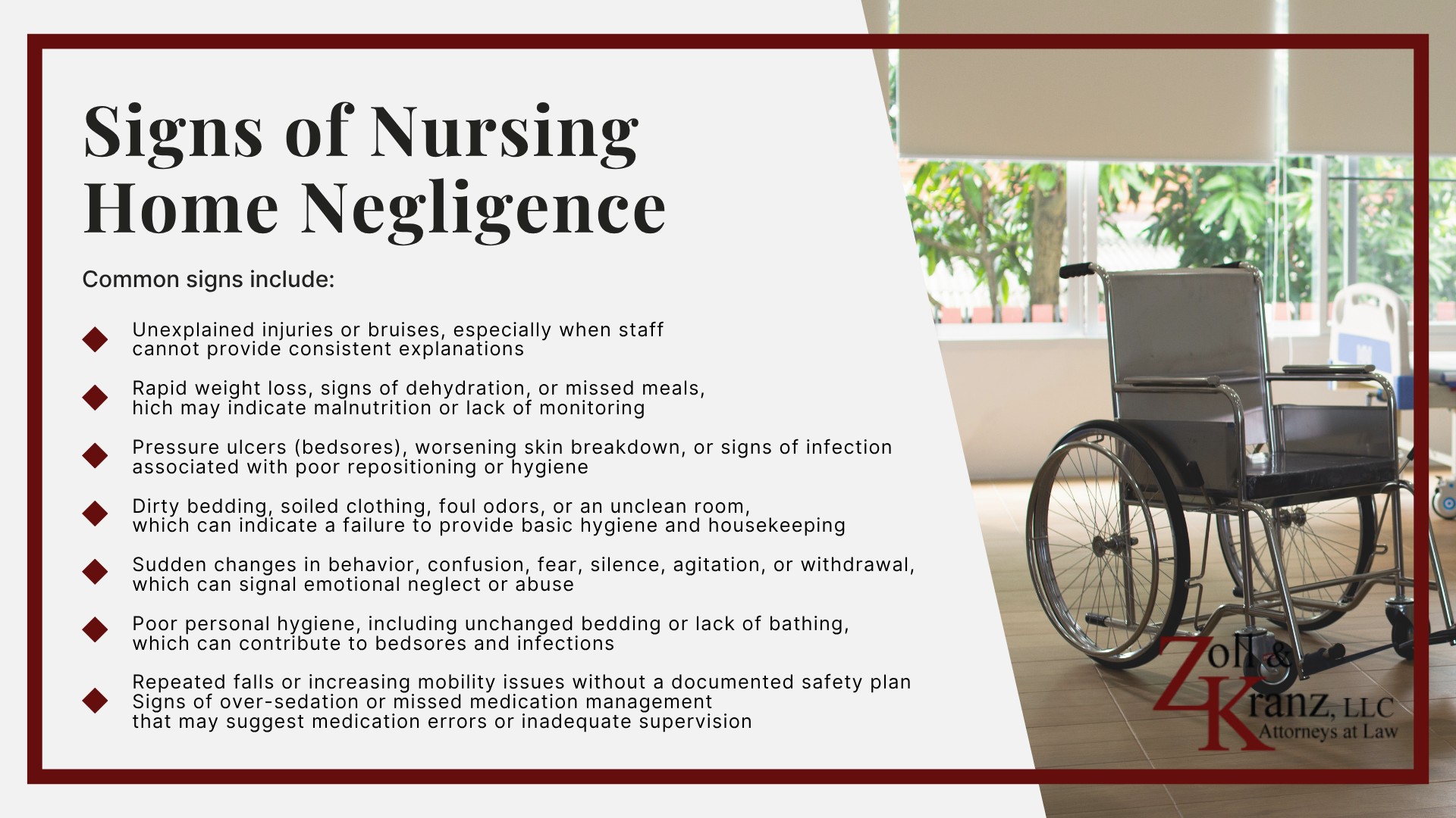 Steps To Take After Nursing Home Negligence Occurs; How Our Lawyers Can Assist You; The Legal Process of Toledo Nursing Home Negligence Cases; Evidence for Toledo Nursing Home Negligence Claims_ Overview; Types of Evidence in Nursing Home Negligence Cases; How Our Lawyers Can Assist You; Signs of Nursing Home Negligence
