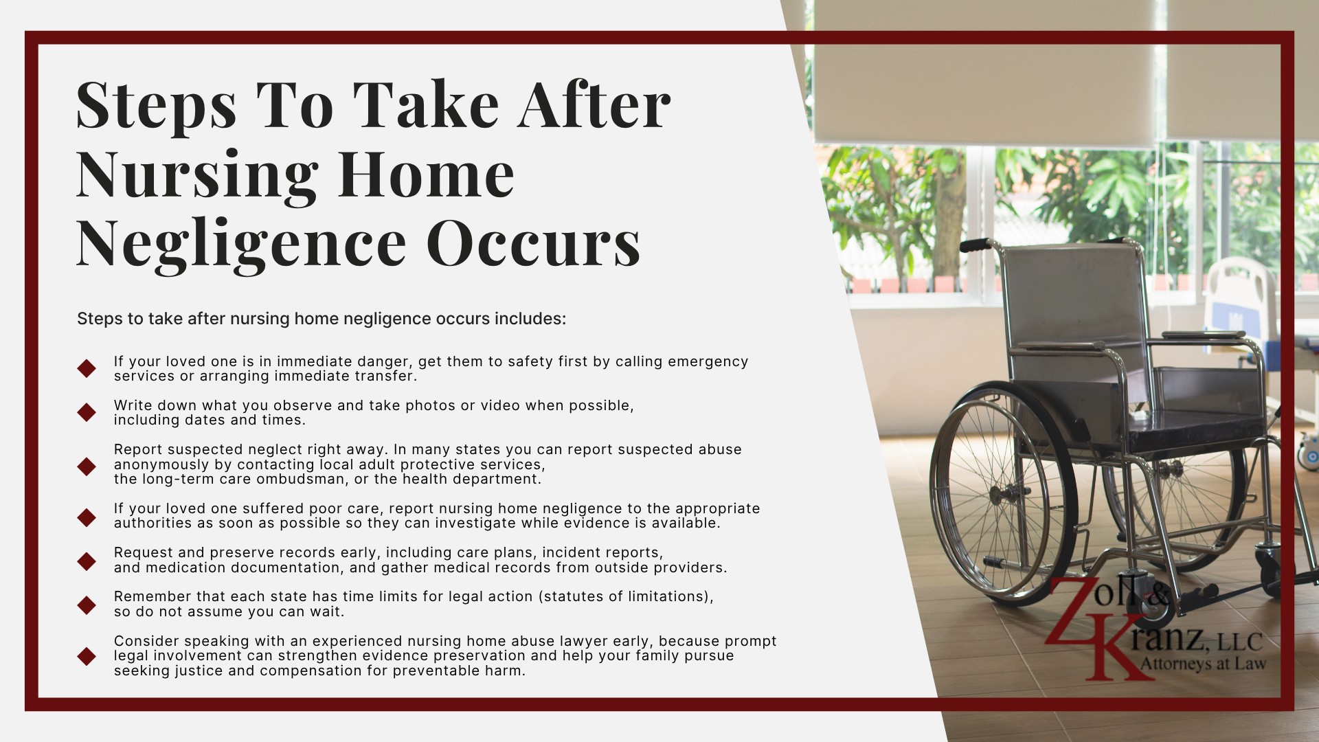 Steps To Take After Nursing Home Negligence Occurs; How Our Lawyers Can Assist You; The Legal Process of Toledo Nursing Home Negligence Cases; Evidence for Toledo Nursing Home Negligence Claims_ Overview; Types of Evidence in Nursing Home Negligence Cases; How Our Lawyers Can Assist You