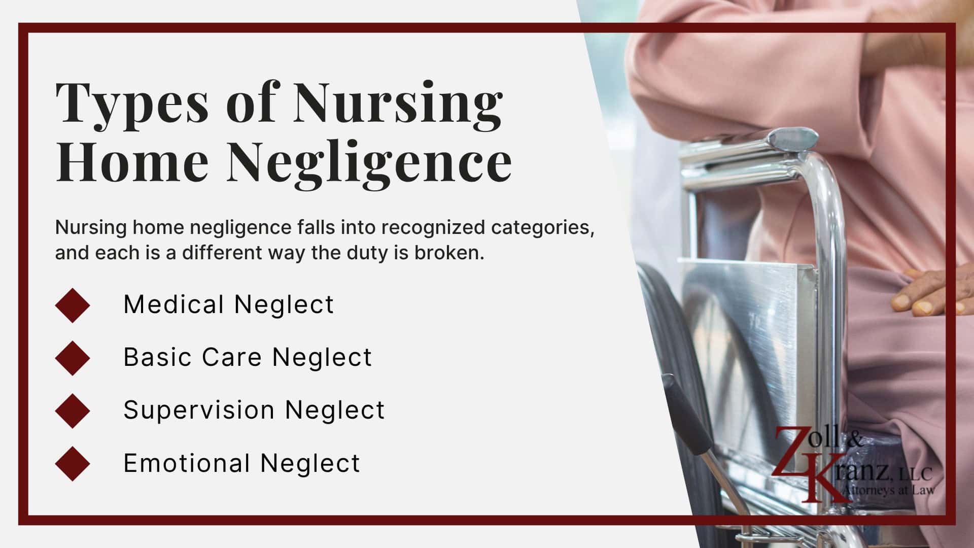 Types of Nursing Home Negligence; Potentially Liable Parties in a Nursing Home Negligence Case; Elements Required to Establish Liability in Nursing Home Negligence Cases; Legal Duty a Nursing Home Owes Its Residents