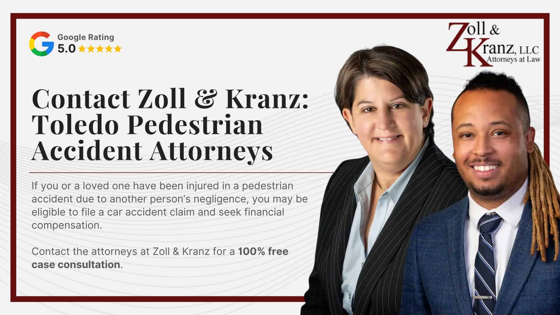Contact Zoll & Kranz_ Toledo Pedestrian Accident Attorneys; The Benefits of Working With a Toledo Pedestrian Accident Lawyer; Ohio Pedestrian Accident Laws You Should Know; Common Injuries in Pedestrian Accident Claims; Damages Available in a Toledo Pedestrian Accident Claim; Gathering Evidence for a Pedestrian Accident Case; How Our Toledo Pedestrian Accident Attorneys Build Strong Cases; Mistakes That Can Hurt Your Pedestrian Accident Claim; Steps to Take After a Pedestrian Accident in Toledo, Ohio; Understanding Pedestrian Accident Claims in Toledo, Ohio; Common Causes of Pedestrian Accidents in Toledo, OH 