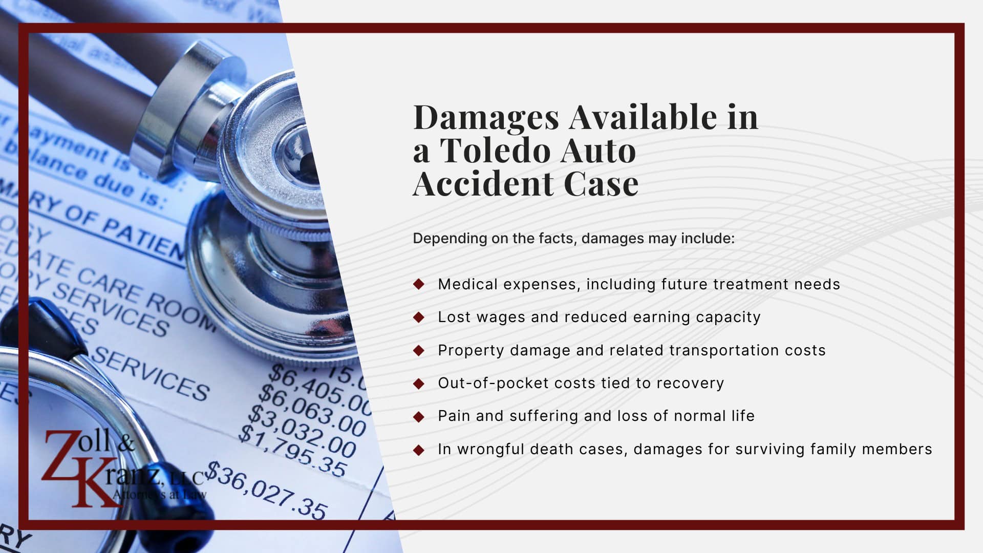 Damages Available in a Toledo Auto Accident Case; Common Evidence in Auto Accident Claims; Ohio’s Statute of Limitations for Auto Accident Cases; Laws for Auto Accidents in Toledo, OH; Steps to Take After an Auto Accident in Toledo; The Legal Process of Auto Accidents in Toledo; Investigating Liability and Identifying At-Fault Parties; How Our Toledo Auto Accident Attorneys Build Strong Cases With a Police Report; Securing a Police Report; Securing a Police Report After an Auto Accident in Toledo; How a Police Report Can Help Your Case; Filing an Auto Accident Lawsuit in Ohio