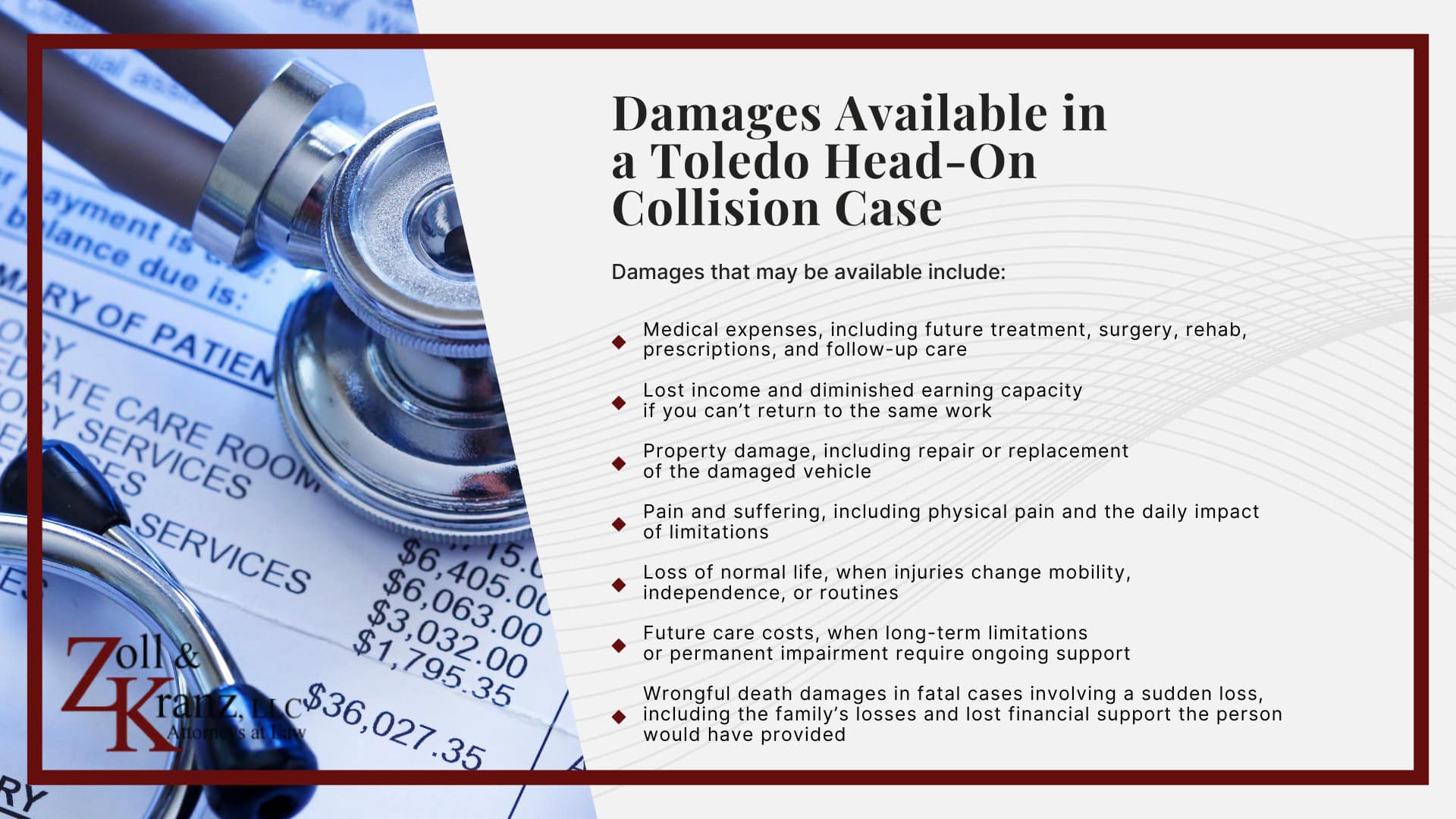 Damages Available in a Toledo Head-On Collision Case; Common Evidence in Head-On Collision Claims; Filing a Head-On Collision Lawsuit in Ohio; Steps to Take After a Head-On Collision in Toledo; The Legal Process of Head-On Collisions in Toledo; Steps to Take After a Head-On Collision in Toledo; The Legal Process of Head-On Collisions in Toledo; Calculating the Full Extent of Your Damages; Investigating Liability and Identifying At-Fault Parties; How Our Toledo Head-On Collision Attorneys Build Strong Cases; Understanding Head-On Collisions Claims in Toledo, Ohio