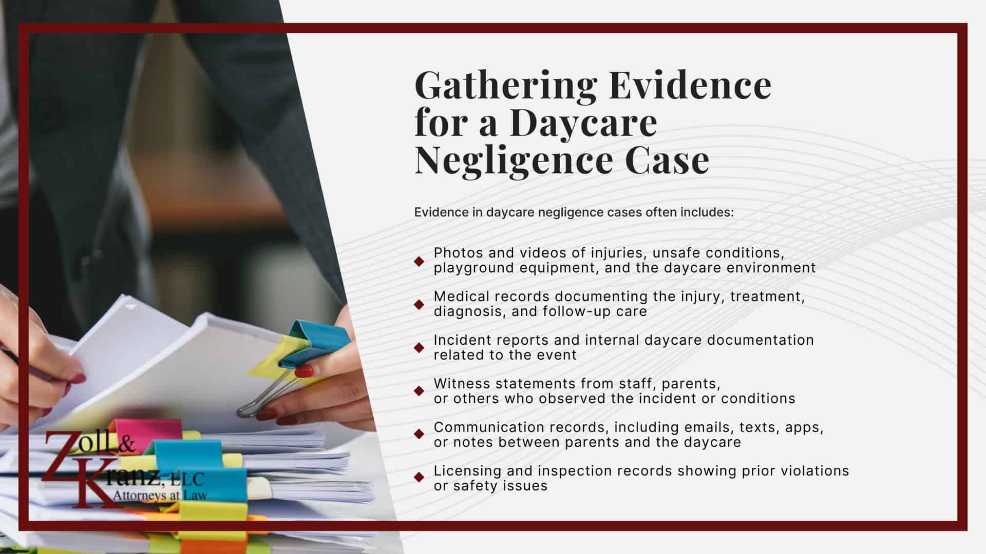 Gathering Evidence for a Daycare Negligence Case; Do You Qualify for a Daycare Injury Lawsuit; How To Report Concerns to Ohio Childcare Agencies And Local Authorities; Ohio Laws And Regulations That Apply to Daycare Injury Cases; Ohio Laws And Regulations That Apply to Daycare Injury Cases