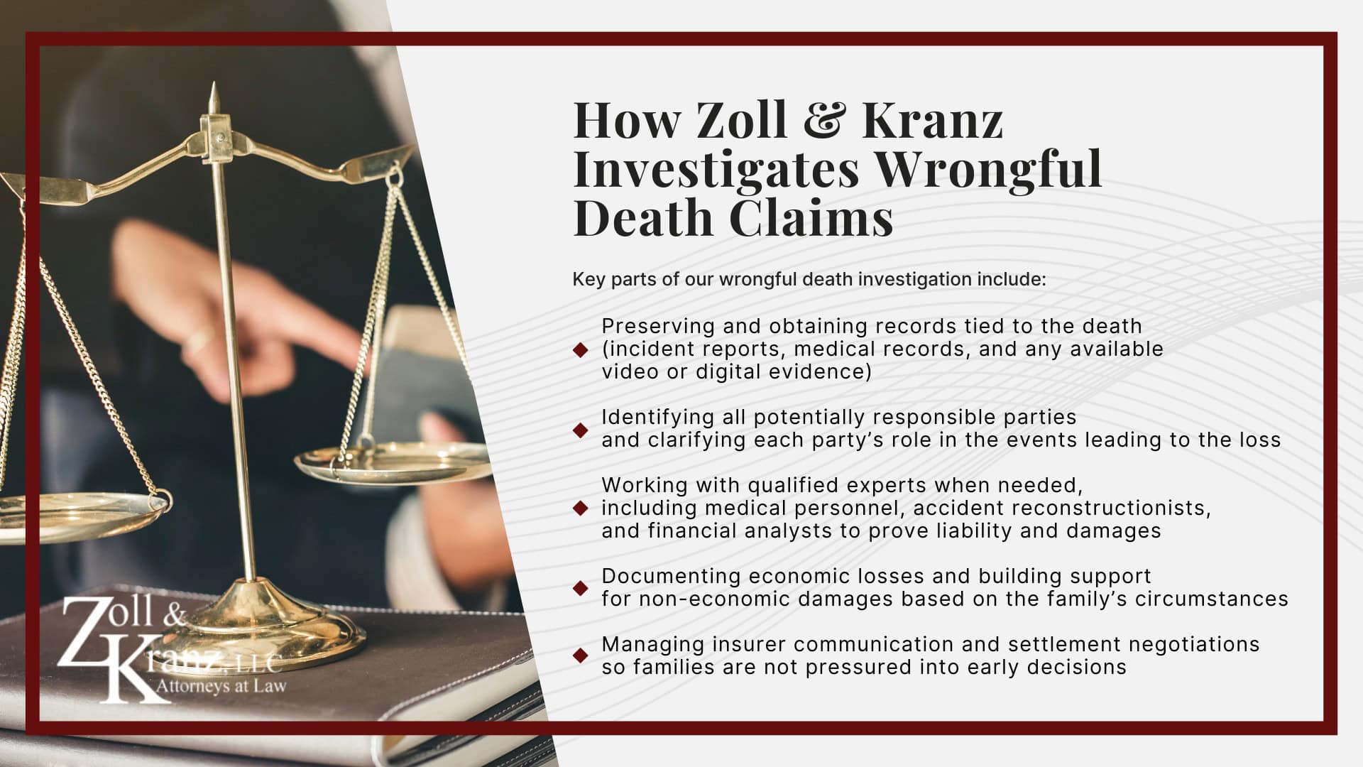 How Zoll & Kranz Investigates Wrongful Death Claims; Damages Available in an Ohio Wrongful Death Claim; The Legal Process for a Wrongful Death Lawsuit in Ohio; Proving Liability in a Toledo Wrongful Death Case; What Families Should Do After a Wrongful Death; Common Causes of Wrongful Death Cases in Toledo; Ohio Wrongful Death Laws You Should Know; Ohio Wrongful Death Laws You Should Know