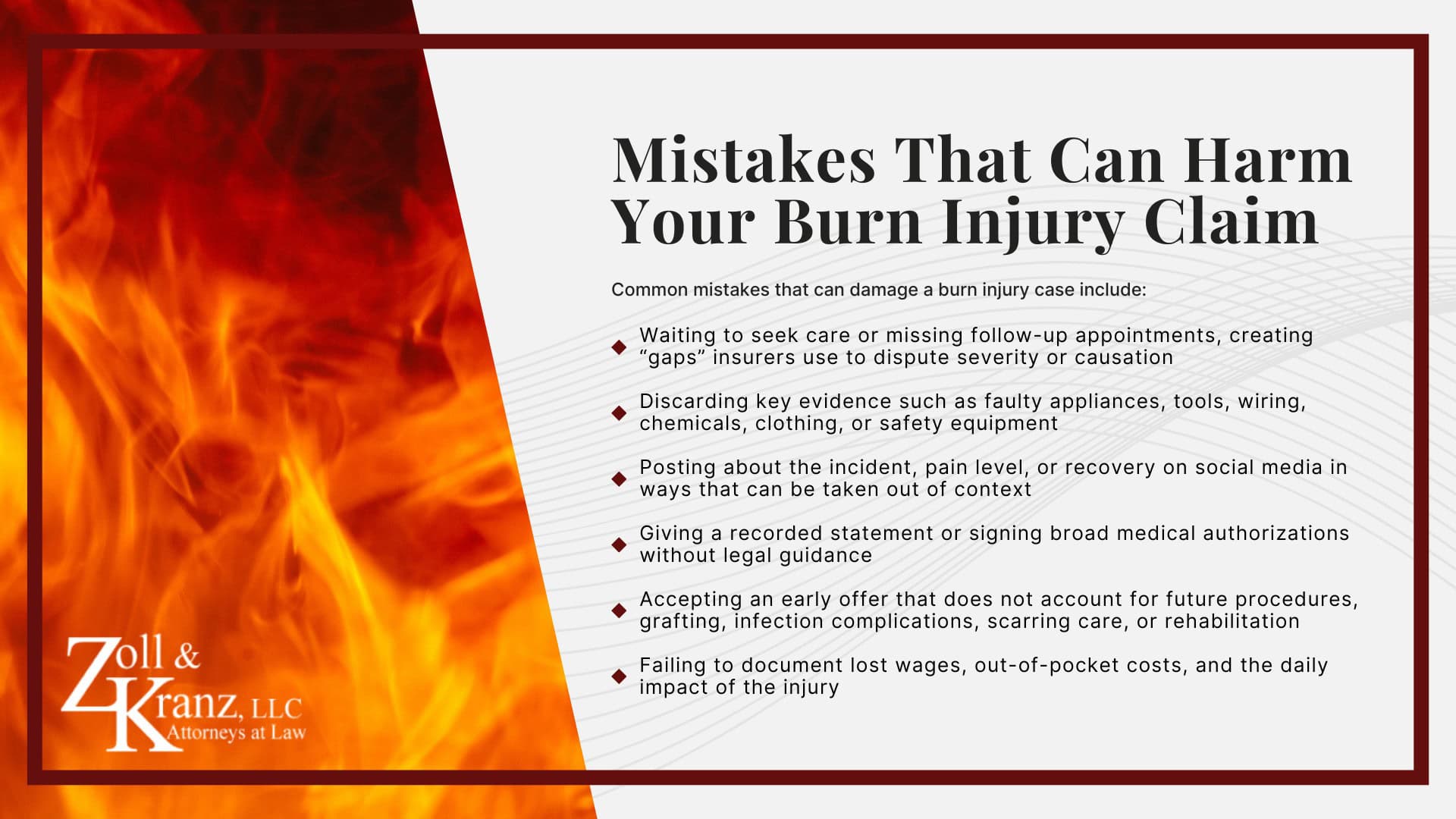Mistakes That Can Harm Your Burn Injury Claim; Steps Burn Injury Victims Should Take Immediately After an Accident; Calculating the Full Extent of Your Damages; Investigating Liability and Identifying At-Fault Parties; How Our Toledo Burn Injury Attorneys Build Strong Cases; Understanding Burn Injury Claims in Toledo, Ohio; Common Types of Burn Injury Cases We Handle