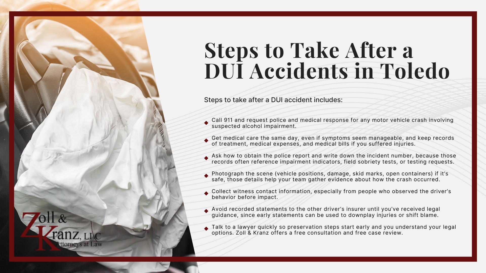 Steps to Take After a DUI Accidents in Toledo; The Legal Process of DUI Accidents in Toledo; Investigating Liability and Identifying At-Fault Parties; How Our Toledo Car Accident Attorneys Build Strong Cases; Drunk Driving Statistics_ Toledo, Ohio, and Nationwide; Understanding DUI Accidents Claims in Toledo, Ohio