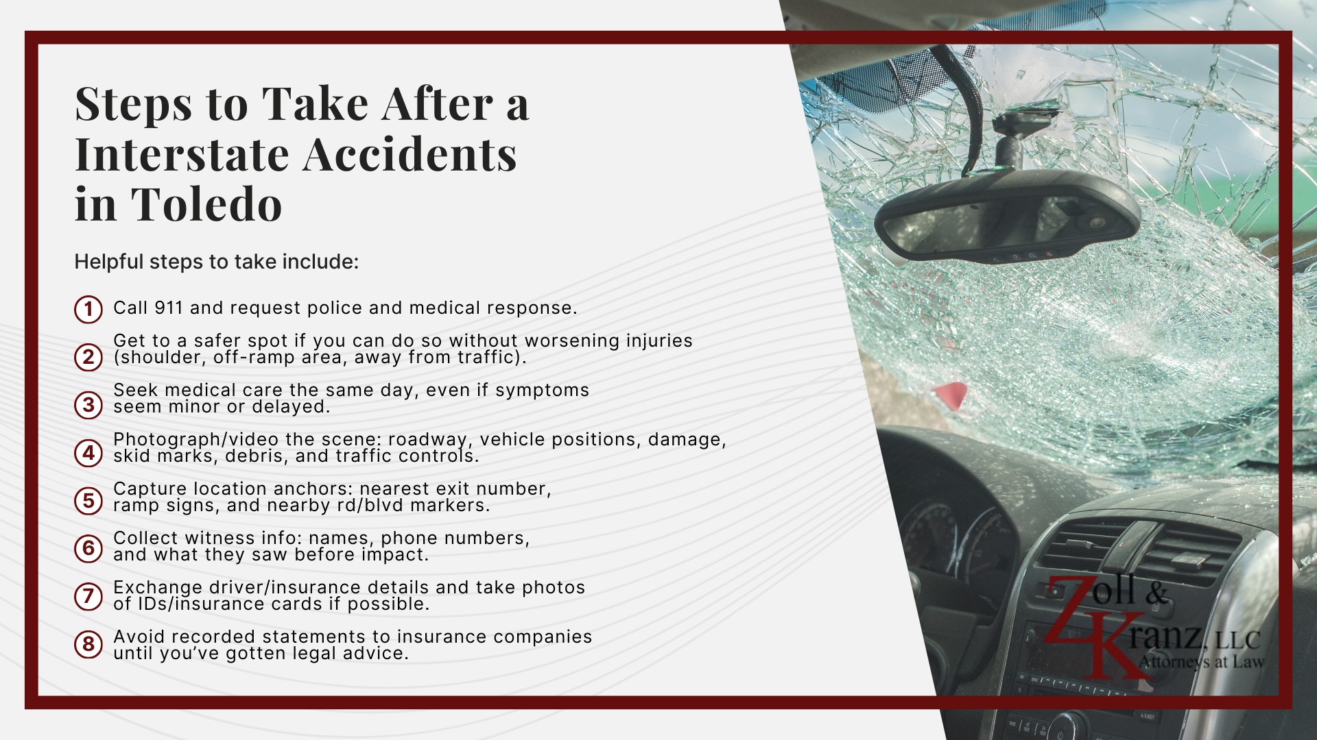 Steps to Take After a Interstate Accidents in Toledo; The Legal Process of DUI Accidents in Toledo; Investigating Liability and Identifying At-Fault Parties (2); Investigating Liability and Identifying At-Fault Parties; How Our Toledo Interstate Accidents Attorneys Build Strong Cases; Interstate Accidents in Toledo, Ohio_ Overview; Interstate Accident Statistics; Preventing Accidents on Interstates and Highways
