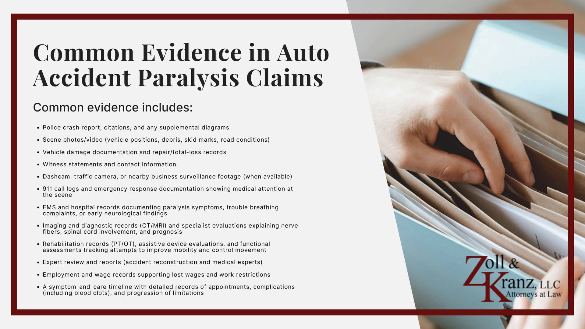 Common Evidence in Auto Accident Paralysis Claims; Mistakes That Can Harm Your Auto Accident Paralysis Claim; Steps Injury Victims Should Take Immediately After an Accident; Investigating Liability and Identifying At-Fault Parties; How Our Toledo Auto Accident Attorneys Build Strong Cases; Types of Car Accidents That Often Lead to Paralysis; Understanding Auto Accident Paralysis Claims in Toledo, Ohio; Injuries Associated with Paralysis 