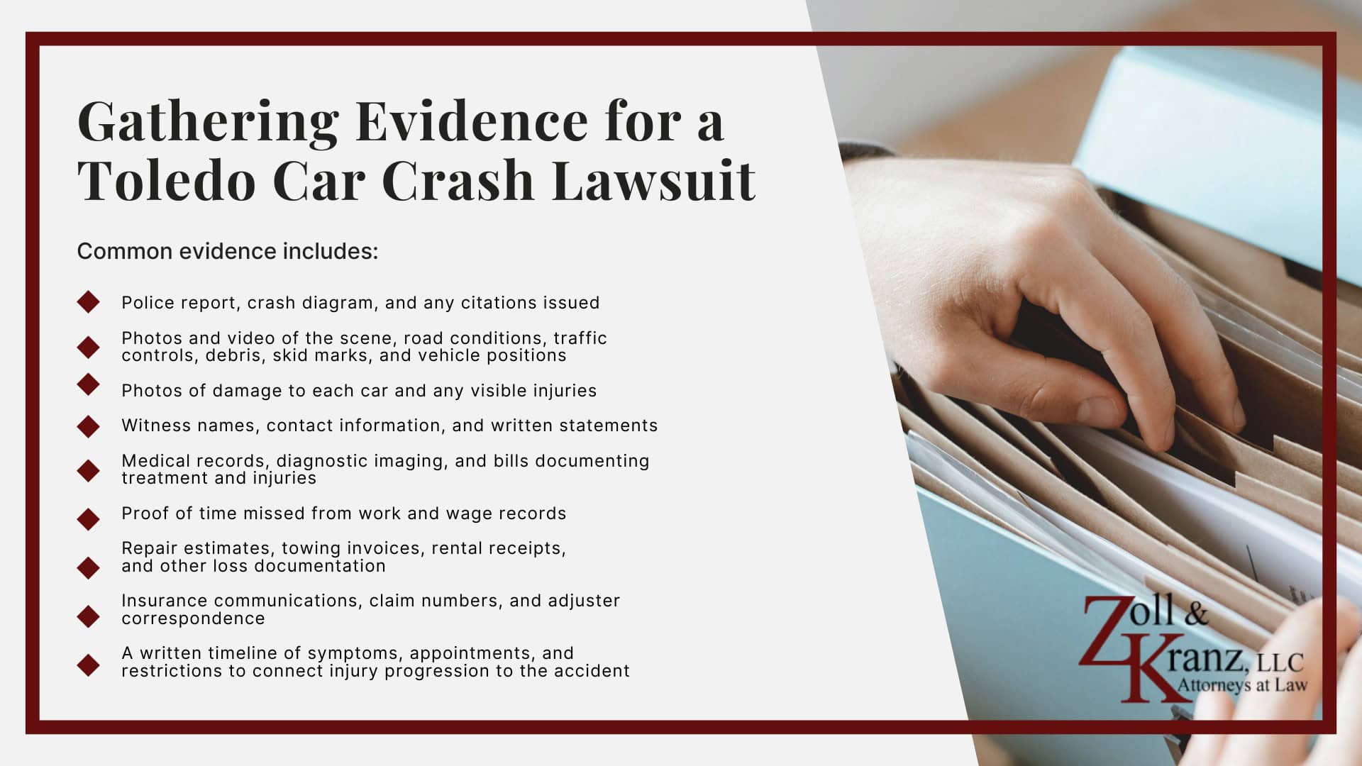 Gathering Evidence for a Toledo Car Crash Lawsuit; Do You Qualify For a Toledo Car Crash Lawsuit; How Our Lawyers Can Assist You; How Our Lawyers Can Assist You