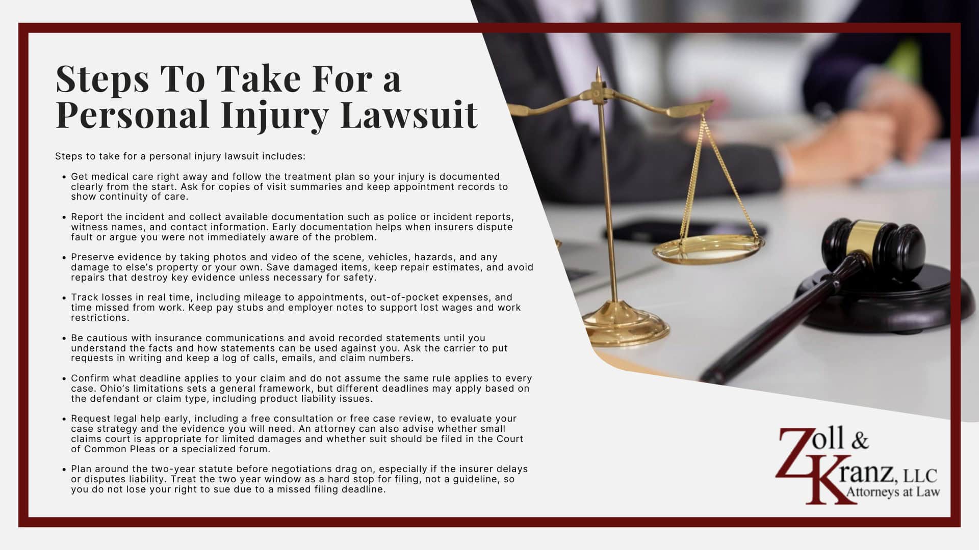 The Legal Process of a Personal Injury Lawsuit; Statute of Limitations In Ohio For Personal Injury Cases; Exceptions to Ohio’s Statute of Limitations; How Our Lawyers Can Assist You In Meeting the Statute of Limitations; Deadlines For Other Types of Cases; Steps To Take For a Personal Injury Lawsuit