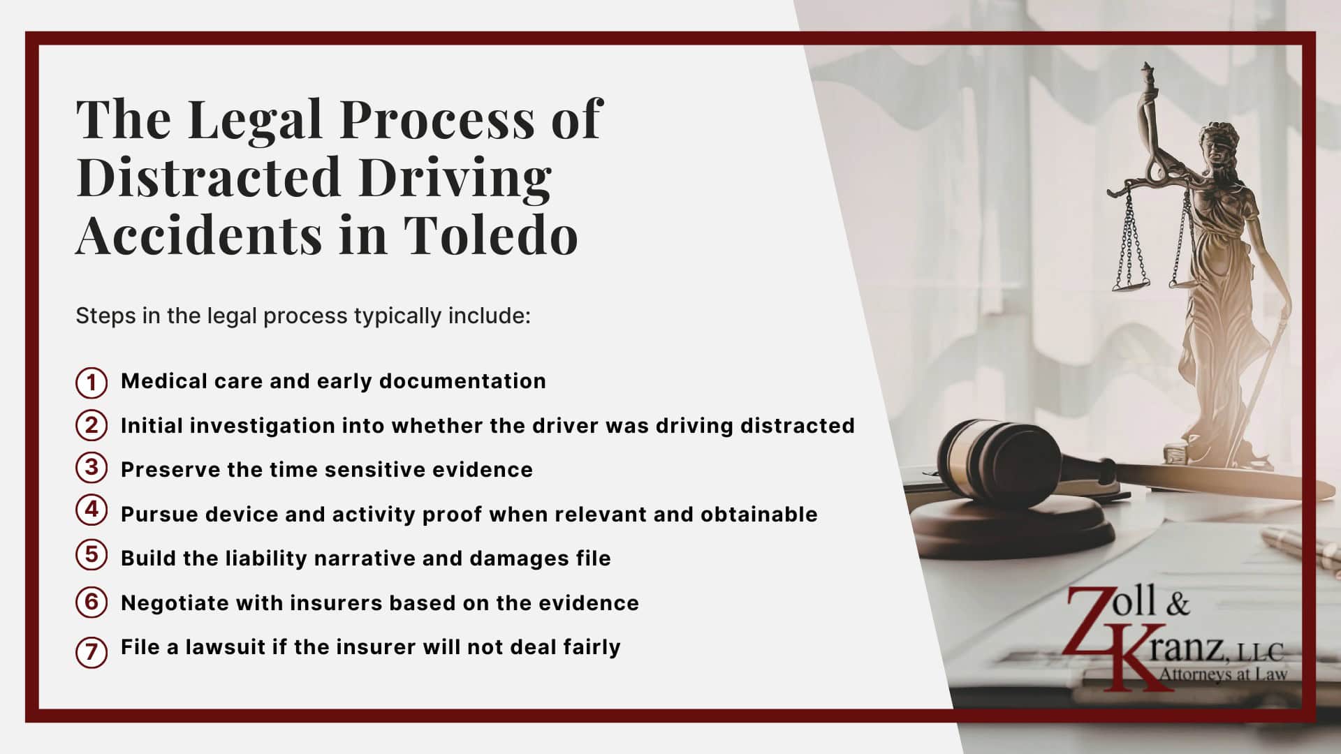 The Legal Process of Distracted Driving Accidents in Toledo; Investigating Liability and Identifying At-Fault Parties; How Our Toledo Distracted Driving Accident Attorneys Build Strong Cases; Understanding Distracted Driving Accidents Claims in Toledo, Ohio; How Distracted Driving Accidents Occur
