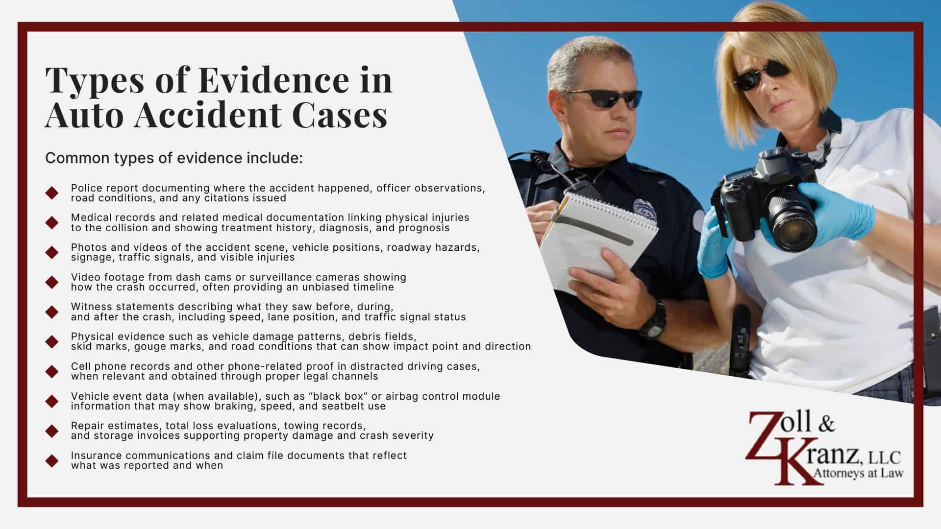 Evidence in Auto Accident Cases in Toledo;  Types of Evidence in Auto Accident Cases