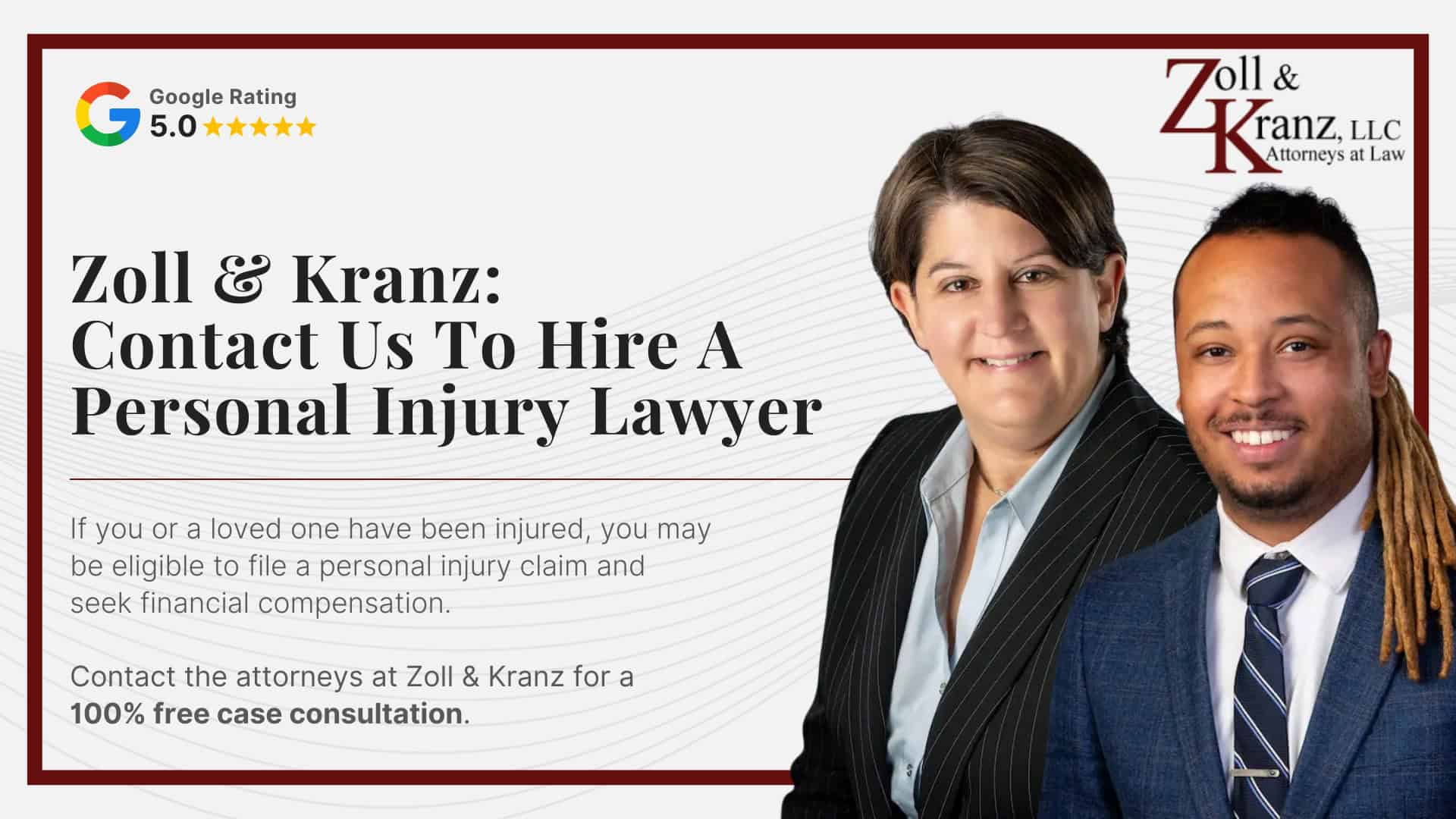 Zoll & Kranz_ Contact Us To Hire A Personal Injury Lawyer; Common Damages in Personal Injury Lawsuits; Gathering Evidence for Personal Injury Lawsuits; Do You Qualify For a Personal Injury Lawsuit; Mistakes That Can Hurt Your Claim; Steps To Take For a Personal Injury Lawsuit; The Legal Process of a Personal Injury Lawsuit; How Much Does It Cost To Hire a Personal Injury Attorney; Understanding Personal Injury Claims