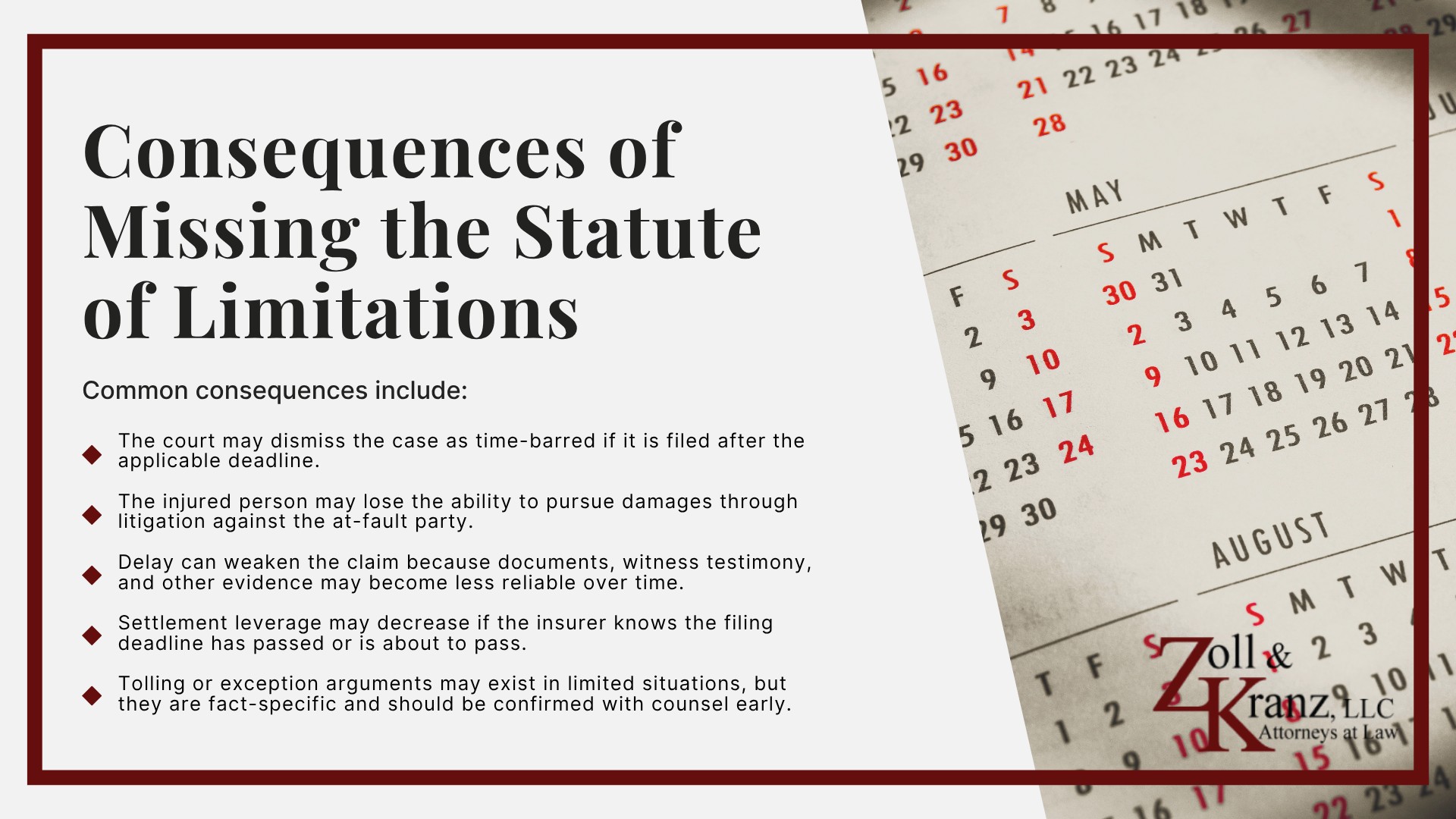 Statute of Limitations For Auto Accidents in Toledo, Ohio; Factors That Can Affect the Filing Deadline; Consequences of Missing the Statute of Limitations