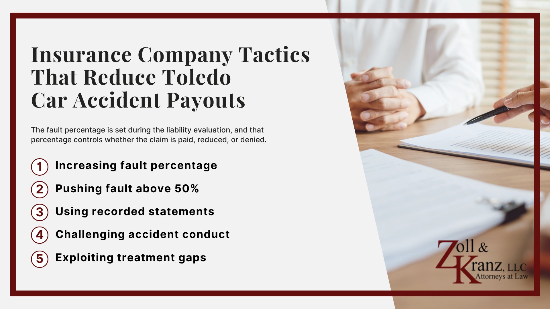 Insurance Company Tactics That Reduce Toledo Car Accident Payouts; Common Toledo Car Accidents Where Fault Is Disputed; Comparative Negligence Compared to Other State Fault Systems; Calculating Compensation Under Ohio Comparative Negligence; How Fault Is Investigated After a Toledo Car Accident; The 51% Bar Rule in Ohio Car Accident Cases; How Ohio Modified Comparative Negligence Works