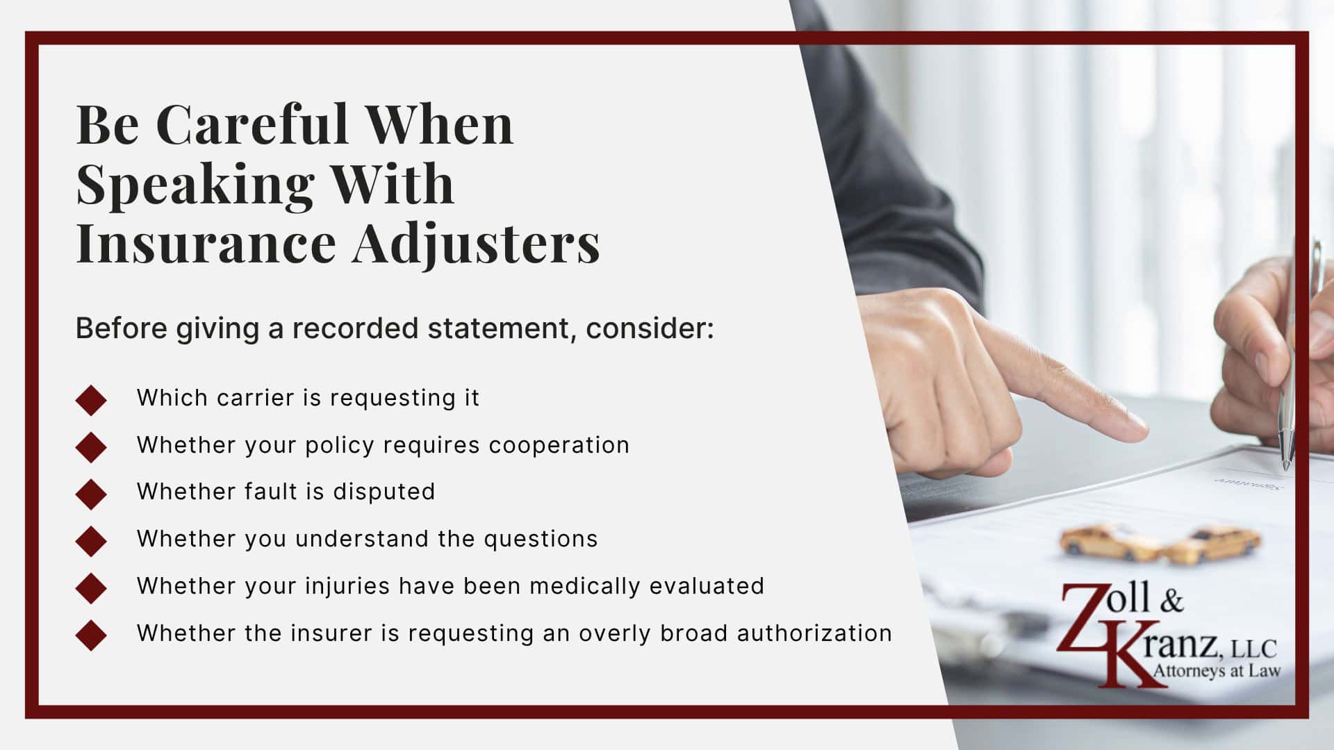 Be Careful When Speaking With Insurance Adjusters; What If You Are Too Seriously Injured to Take These Steps; Check for Injuries and Call 911